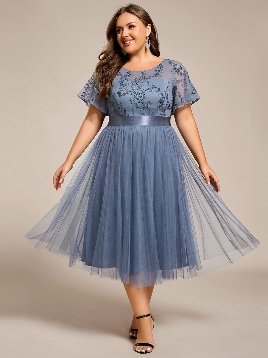 Deluxe A-Line Tea-Length Tulle Junior Bridesmaid Dress with Sash