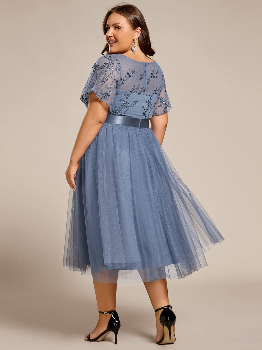 Deluxe A-Line Tea-Length Tulle Junior Bridesmaid Dress with Sash