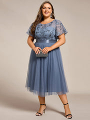 Deluxe A-Line Tea-Length Tulle Junior Bridesmaid Dress with Sash