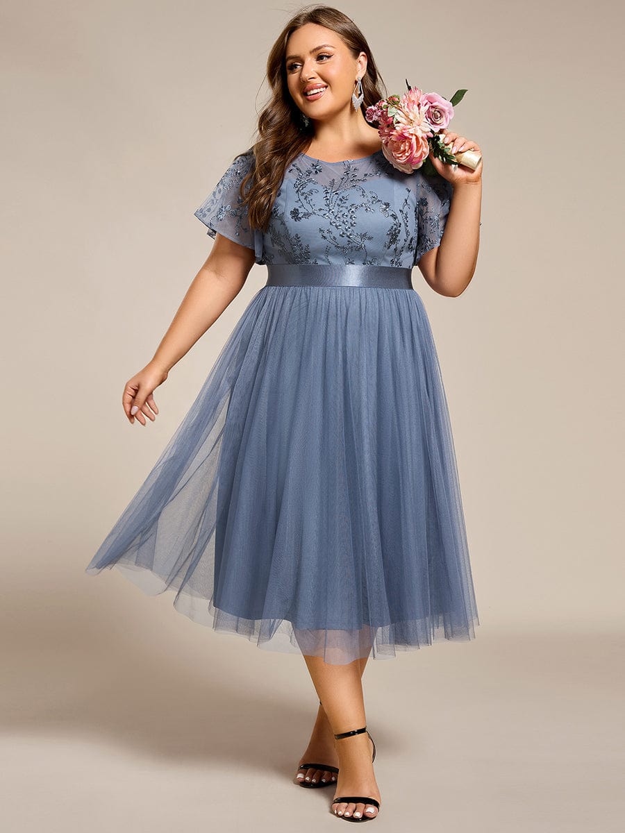 Deluxe A-Line Tea-Length Tulle Junior Bridesmaid Dress with Sash