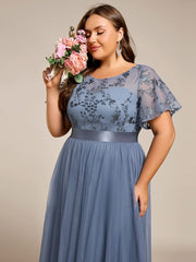 Deluxe A-Line Tea-Length Tulle Junior Bridesmaid Dress with Sash