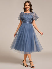 Deluxe A-Line Tea-Length Tulle Junior Bridesmaid Dress with Sash