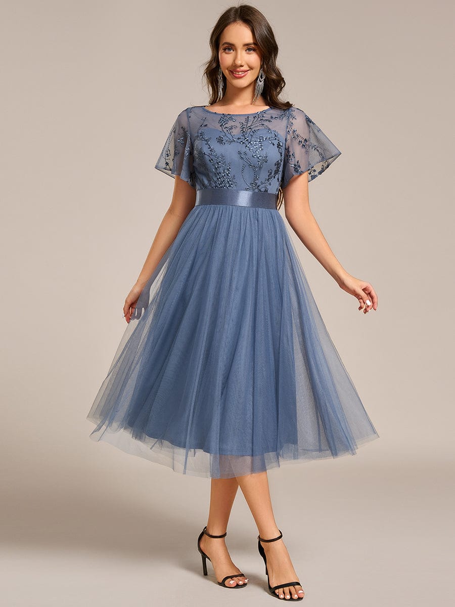 Deluxe A-Line Tea-Length Tulle Junior Bridesmaid Dress with Sash