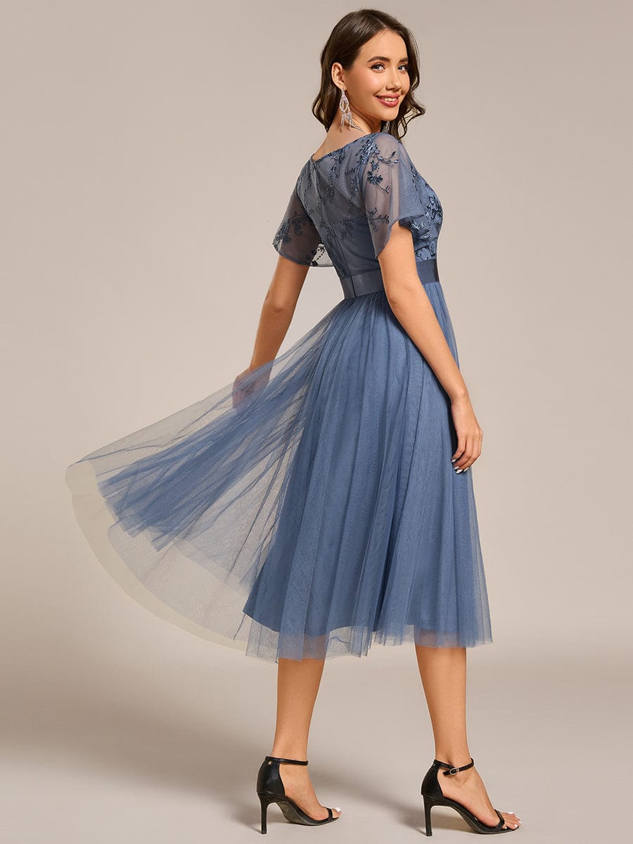 Deluxe A-Line Tea-Length Tulle Junior Bridesmaid Dress with Sash
