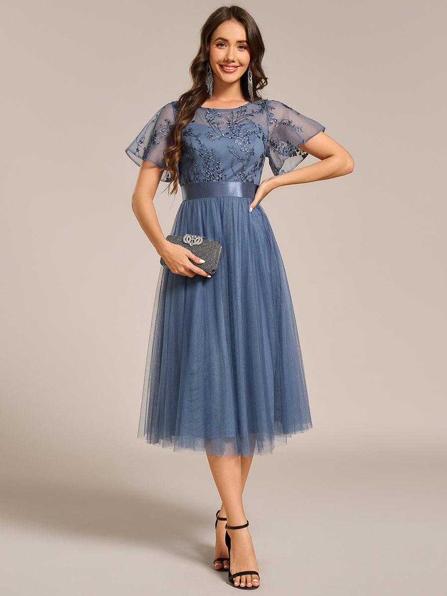 Deluxe A-Line Tea-Length Tulle Junior Bridesmaid Dress with Sash