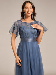 Deluxe A-Line Tea-Length Tulle Junior Bridesmaid Dress with Sash