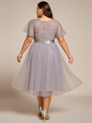 Deluxe A-Line Tea-Length Tulle Junior Bridesmaid Dress with Sash