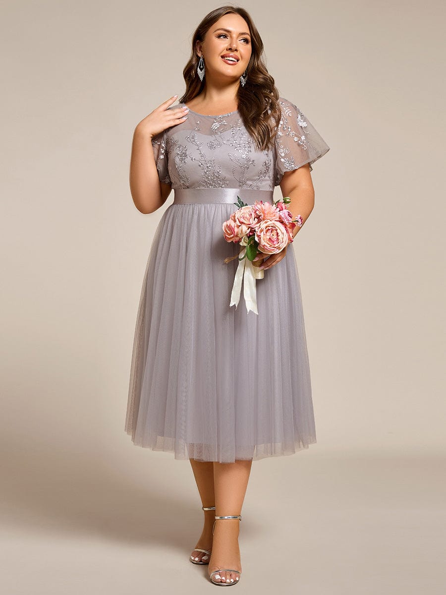 Deluxe A-Line Tea-Length Tulle Junior Bridesmaid Dress with Sash