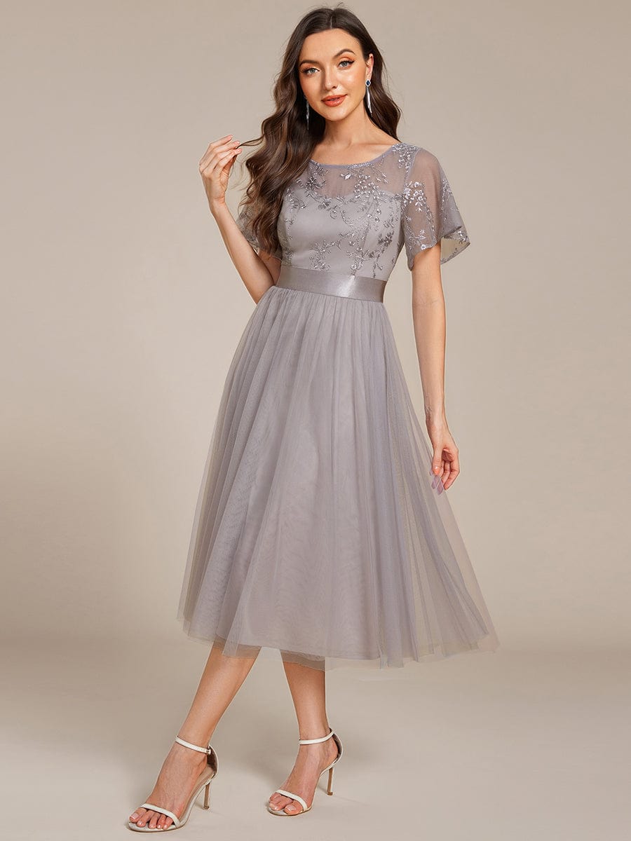 Deluxe A-Line Tea-Length Tulle Junior Bridesmaid Dress with Sash