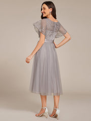 Deluxe A-Line Tea-Length Tulle Junior Bridesmaid Dress with Sash