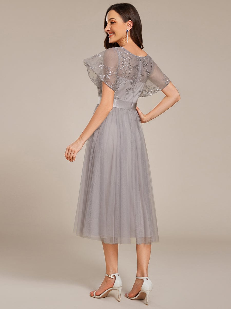 Deluxe A-Line Tea-Length Tulle Junior Bridesmaid Dress with Sash