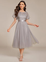 Deluxe A-Line Tea-Length Tulle Junior Bridesmaid Dress with Sash