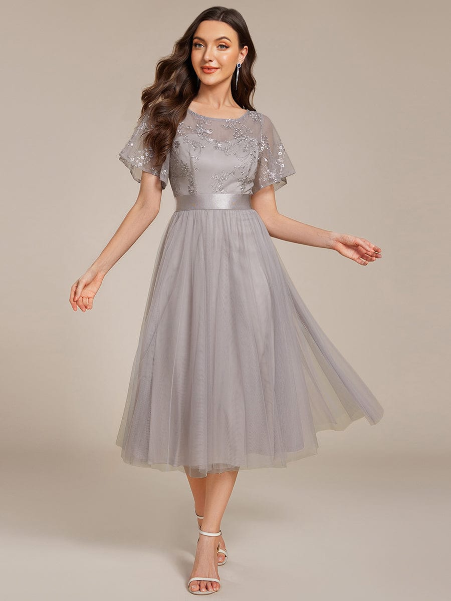 Deluxe A-Line Tea-Length Tulle Junior Bridesmaid Dress with Sash