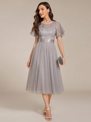 Deluxe A-Line Tea-Length Tulle Junior Bridesmaid Dress with Sash