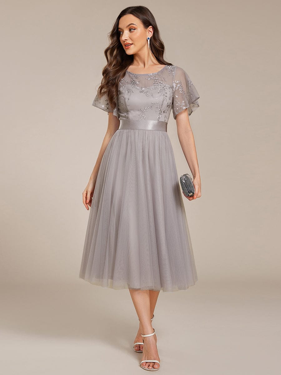 Deluxe A-Line Tea-Length Tulle Junior Bridesmaid Dress with Sash