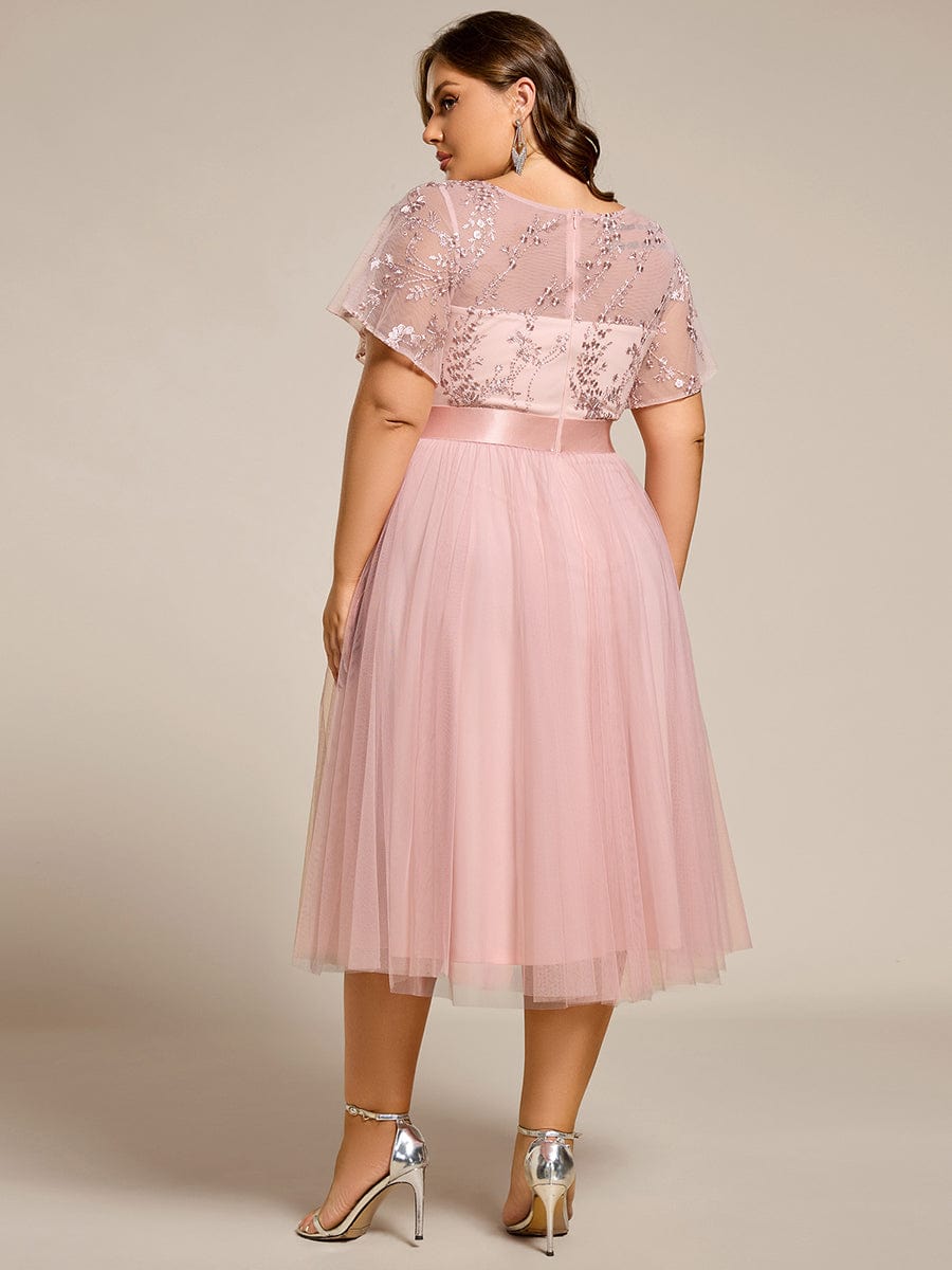 Deluxe A-Line Tea-Length Tulle Junior Bridesmaid Dress with Sash