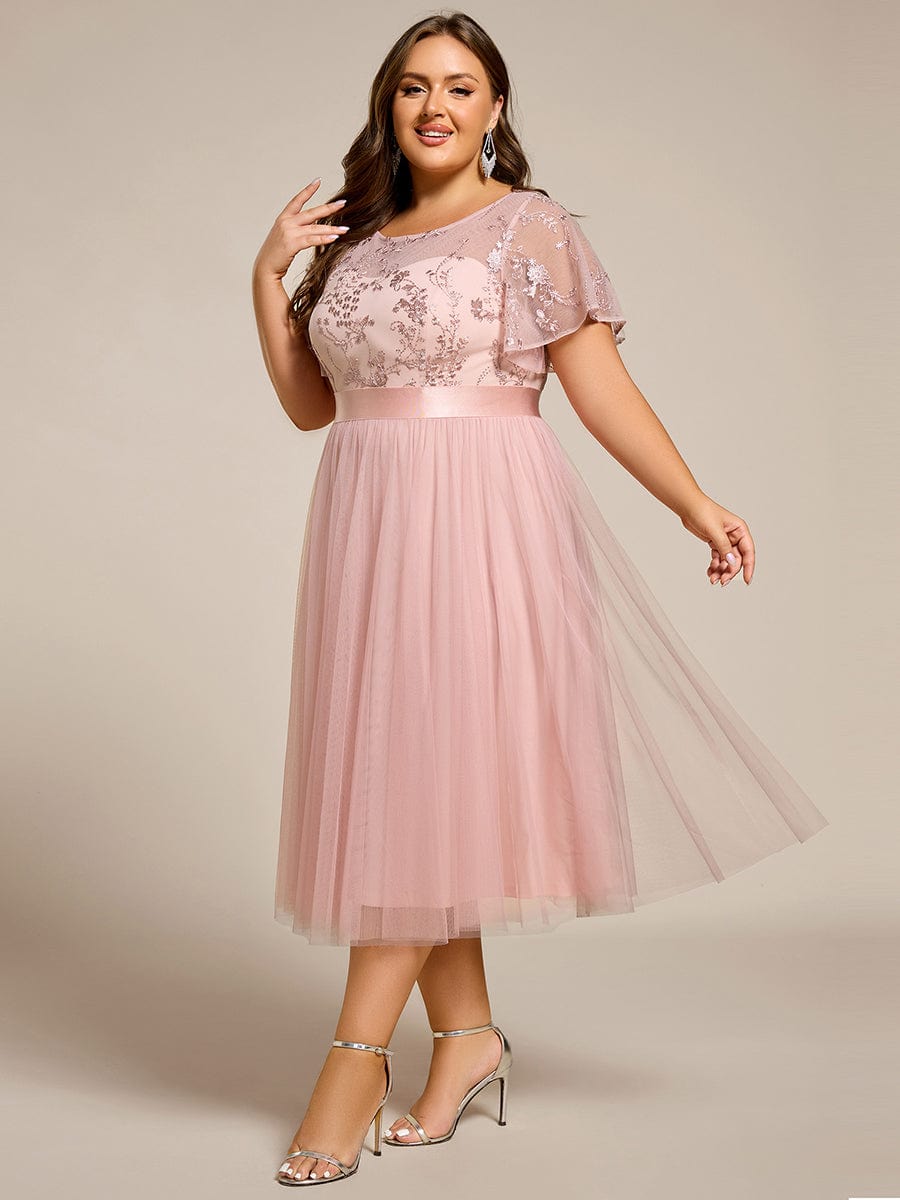 Deluxe A-Line Tea-Length Tulle Junior Bridesmaid Dress with Sash