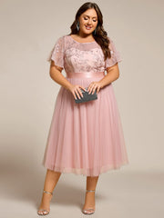 Deluxe A-Line Tea-Length Tulle Junior Bridesmaid Dress with Sash