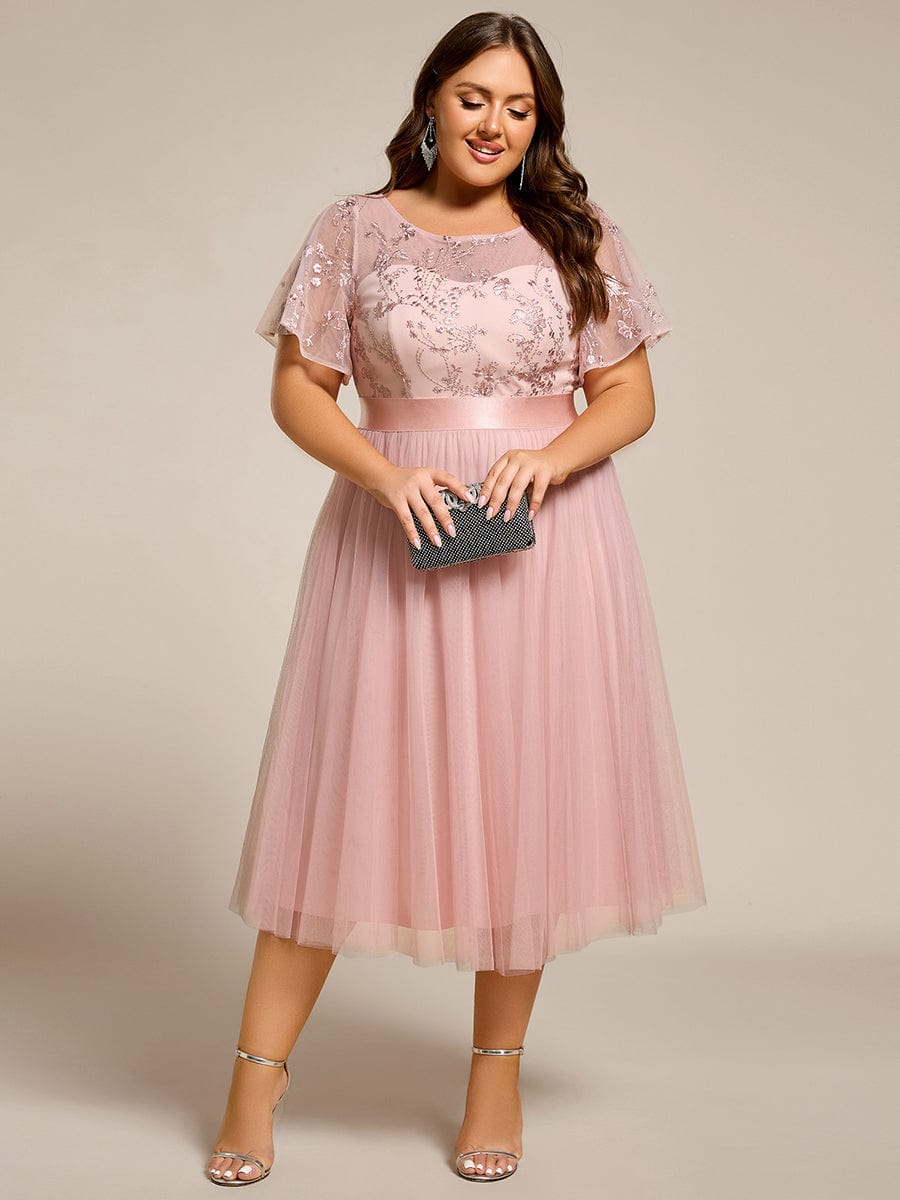 Deluxe A-Line Tea-Length Tulle Junior Bridesmaid Dress with Sash