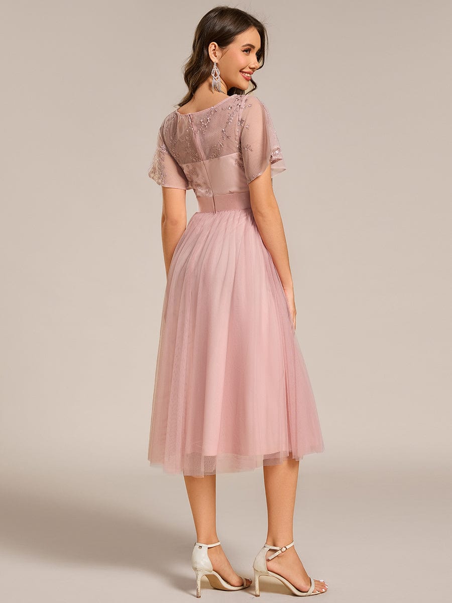 Deluxe A-Line Tea-Length Tulle Junior Bridesmaid Dress with Sash
