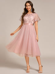 Deluxe A-Line Tea-Length Tulle Junior Bridesmaid Dress with Sash