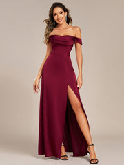 Bold Off-The-Shoulder Split Front Satin Bridesmaid Dress