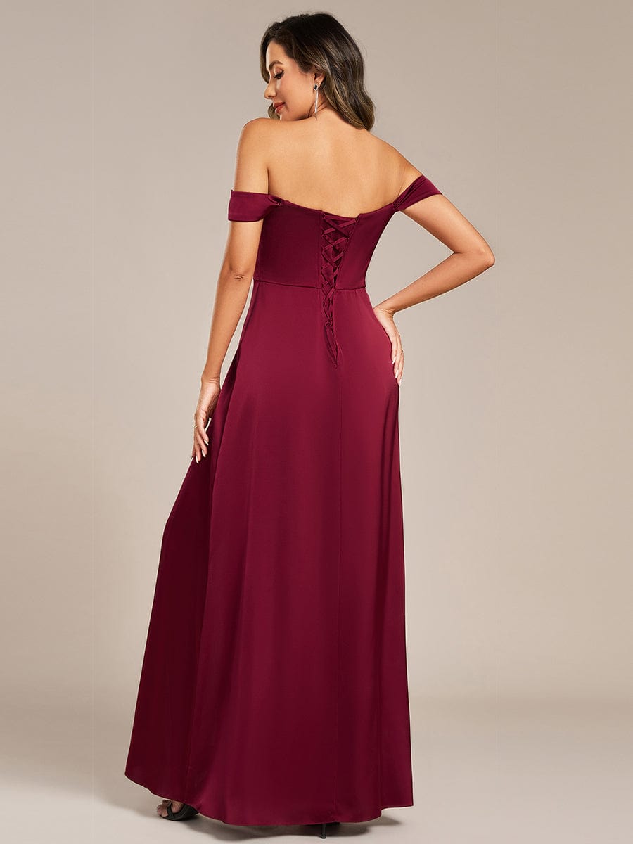 Bold Off-The-Shoulder Split Front Satin Bridesmaid Dress