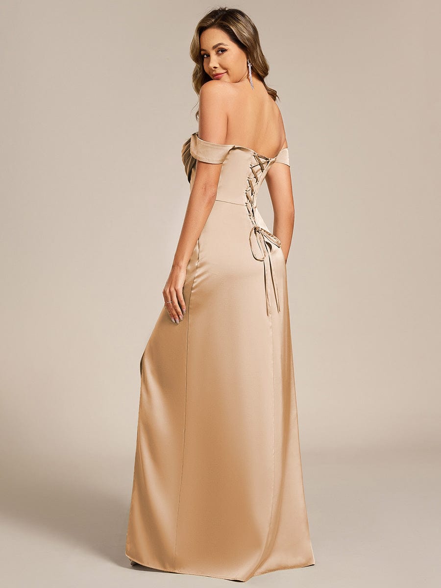 Bold Off-The-Shoulder Split Front Satin Bridesmaid Dress