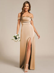 Bold Off-The-Shoulder Split Front Satin Bridesmaid Dress