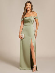 Bold Off-The-Shoulder Split Front Satin Bridesmaid Dress