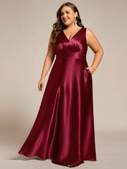 Feminine Plus Size Satin A-Line Bridesmaid Dress with Pockets