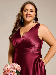 Feminine Plus Size Satin A-Line Bridesmaid Dress with Pockets