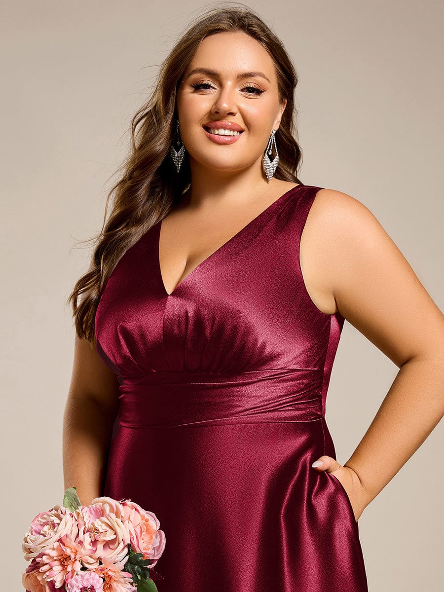 Feminine Plus Size Satin A-Line Bridesmaid Dress with Pockets