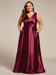 Feminine Plus Size Satin A-Line Bridesmaid Dress with Pockets