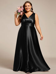 Feminine Plus Size Satin A-Line Bridesmaid Dress with Pockets