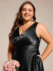 Feminine Plus Size Satin A-Line Bridesmaid Dress with Pockets