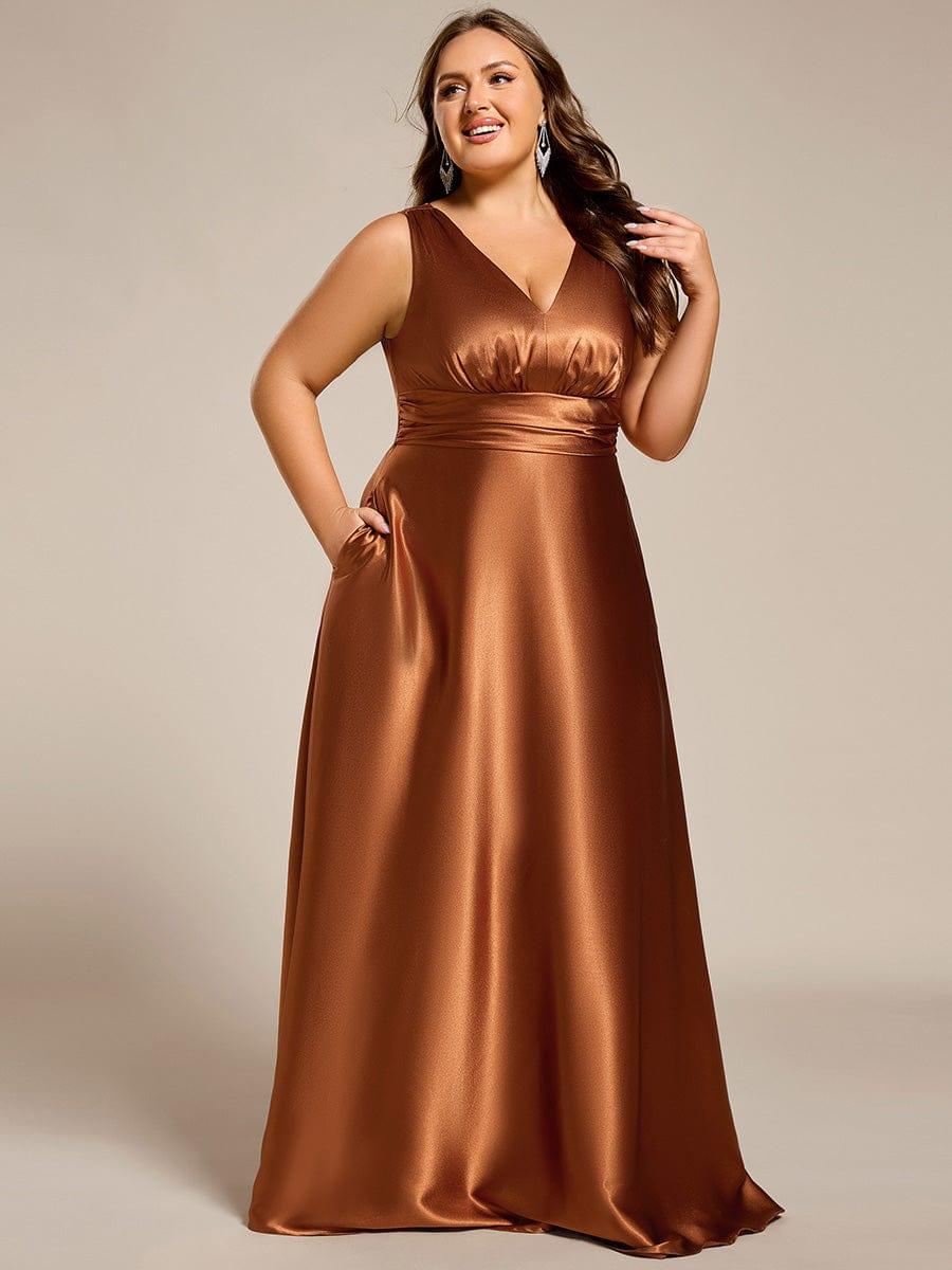 Feminine Plus Size Satin A-Line Bridesmaid Dress with Pockets
