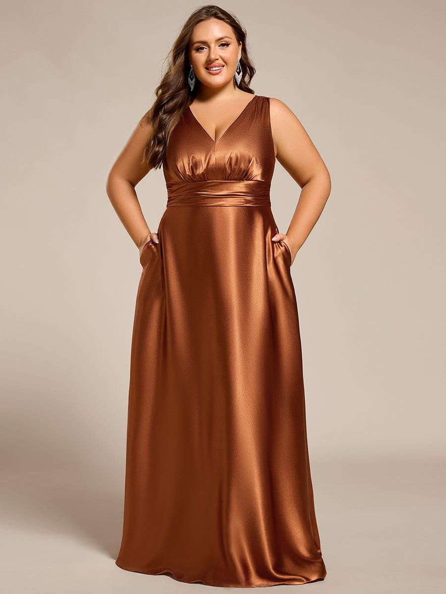 Feminine Plus Size Satin A-Line Bridesmaid Dress with Pockets