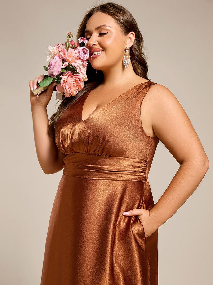 Feminine Plus Size Satin A-Line Bridesmaid Dress with Pockets