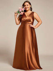Feminine Plus Size Satin A-Line Bridesmaid Dress with Pockets