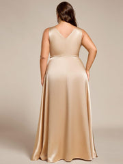 Feminine Plus Size Satin A-Line Bridesmaid Dress with Pockets