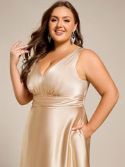 Feminine Plus Size Satin A-Line Bridesmaid Dress with Pockets