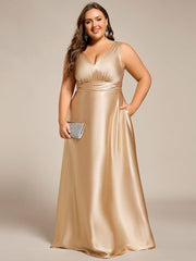 Feminine Plus Size Satin A-Line Bridesmaid Dress with Pockets