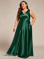 Feminine Plus Size Satin A-Line Bridesmaid Dress with Pockets