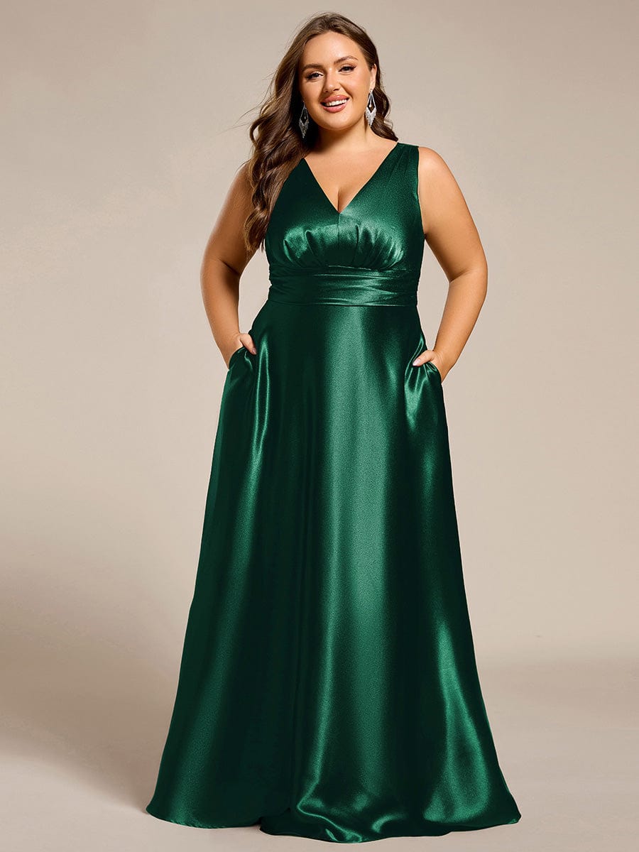Feminine Plus Size Satin A-Line Bridesmaid Dress with Pockets