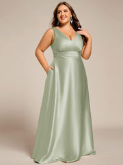 Feminine Plus Size Satin A-Line Bridesmaid Dress with Pockets