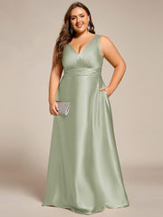 Feminine Plus Size Satin A-Line Bridesmaid Dress with Pockets