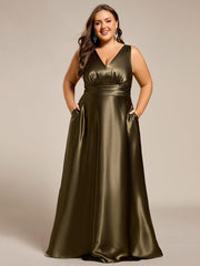 Feminine Plus Size Satin A-Line Bridesmaid Dress with Pockets