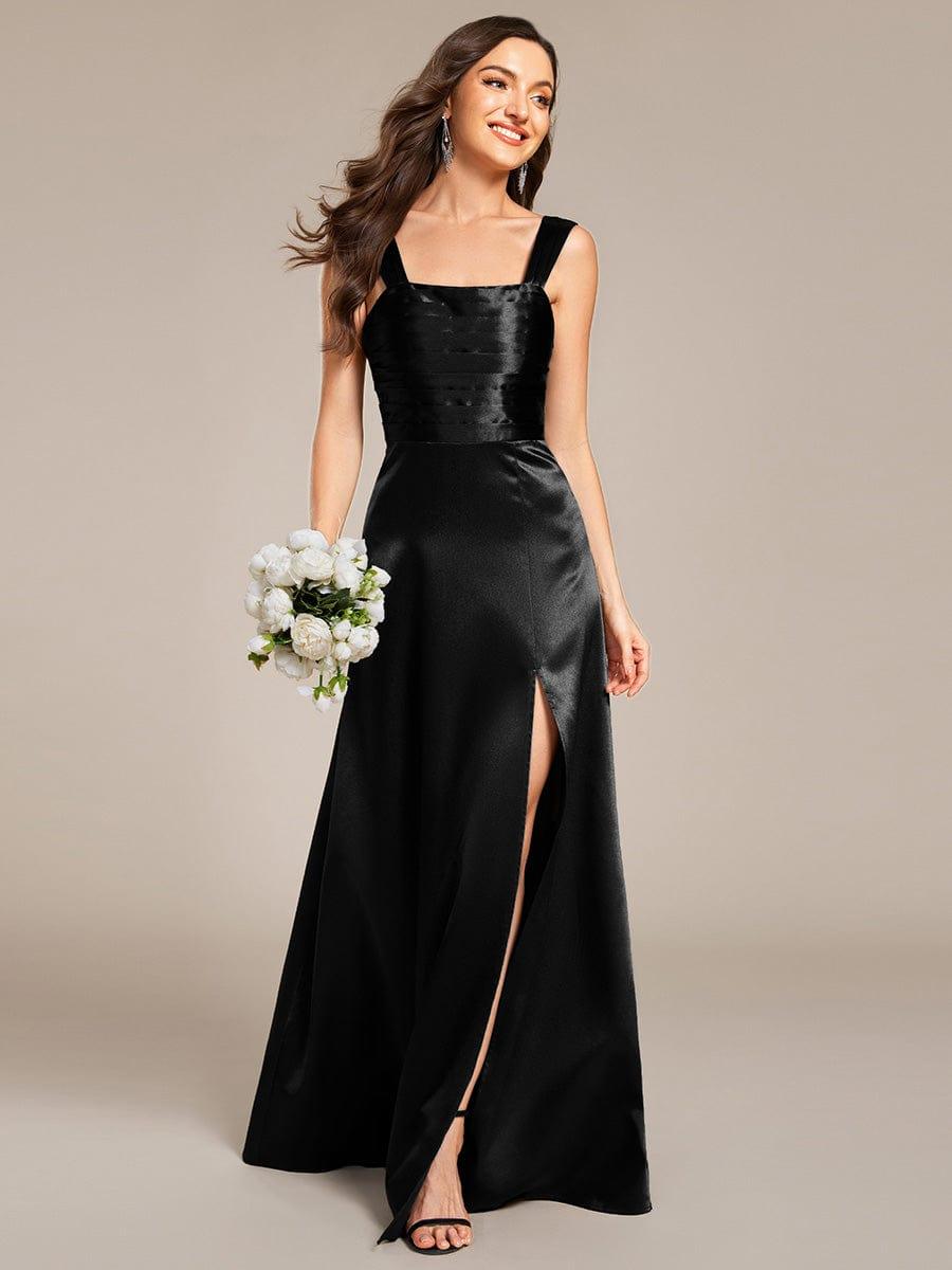 Enchanting Square Neck A-Line Satin Bridesmaid Dress with Slit