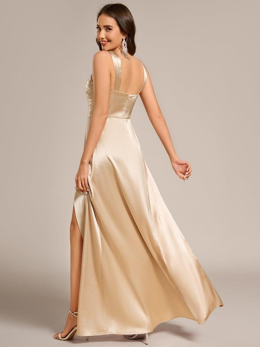 Enchanting Square Neck A-Line Satin Bridesmaid Dress with Slit